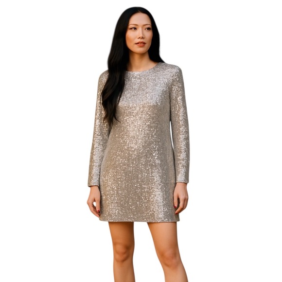 CeCe Dresses & Skirts - CeCe Sequin Mini Dress‎ Long Sleeve Party Cocktail Silver Size 6